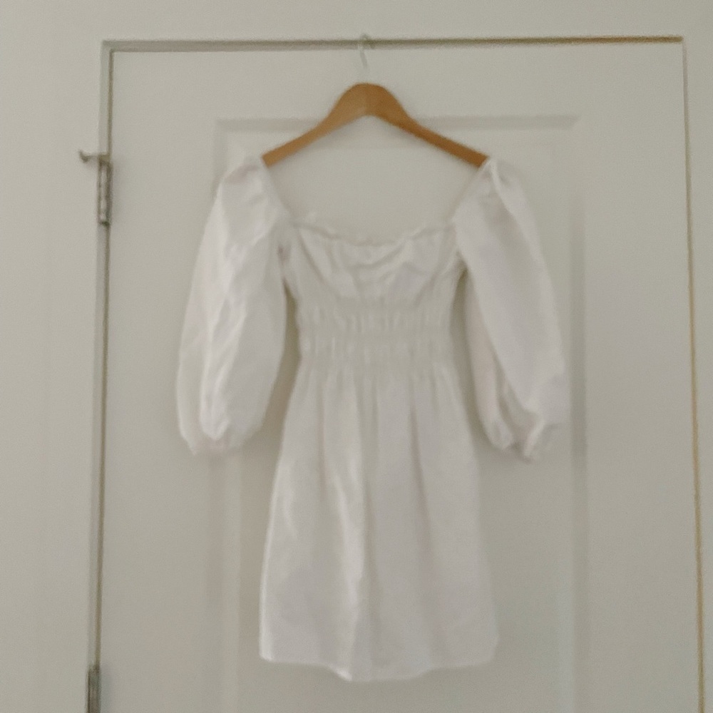 Charlie Holiday Boheme Linen Puff Sleeve Mini Dress Coastal - Picture 9 of 14
